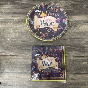 Happy Purim Party Plates & Napkins Set‎ • Festive Jewish Holiday Tableware